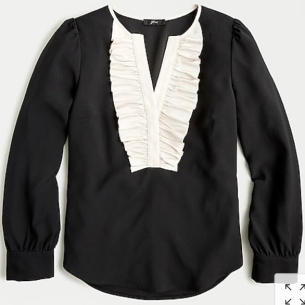 NWT J. Crew Long-sleeve ruffle-front top in satin crepe Sz. Small
